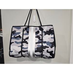 AHDORNED Neoprene Tote w/ Removable Pouch and Extra Strap Gray Camo - NWT